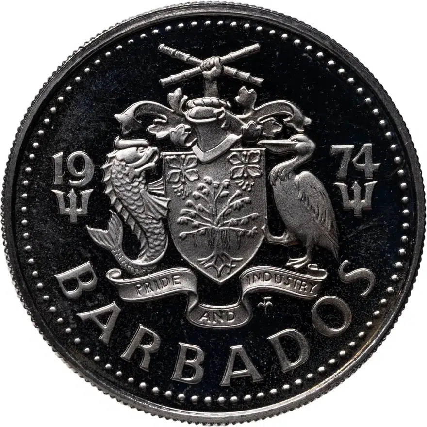 Барбадос 25 центов (cents) 1974, реверс