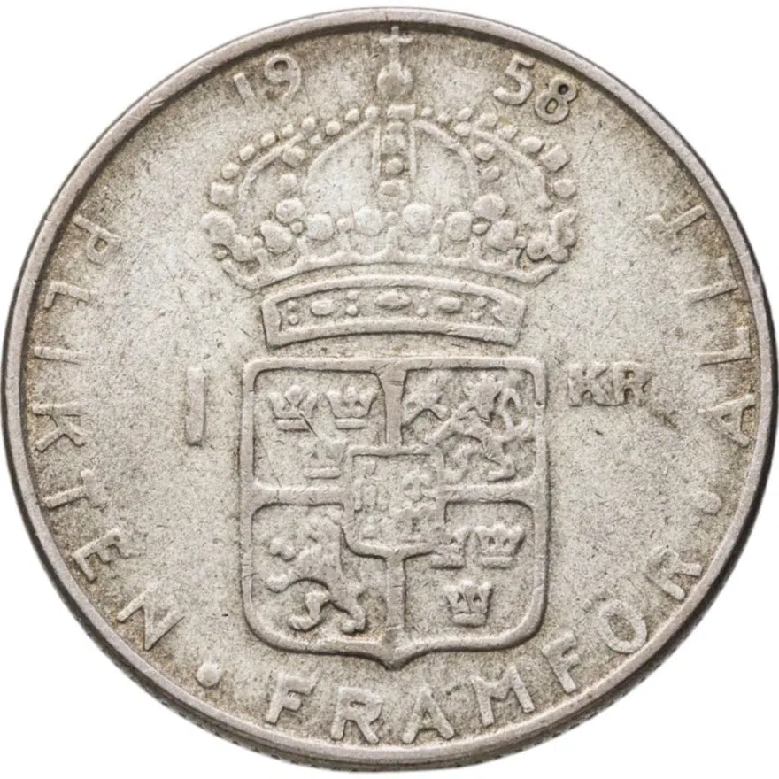 Швеция 1 крона (crown) 1958, аверс