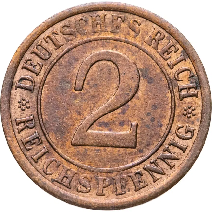 Германия 2 рейхспфеннига (reichspfennig) 1925 E  знак монетного двора "E" — Мульденхюттен