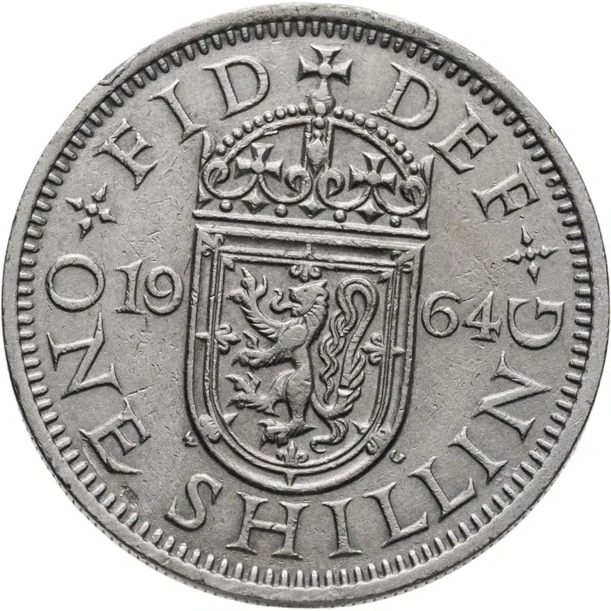 Великобритания 1 шиллинг (shilling) 1964  Шотландский герб - атакующий лев внутри коронованного щита, реверс