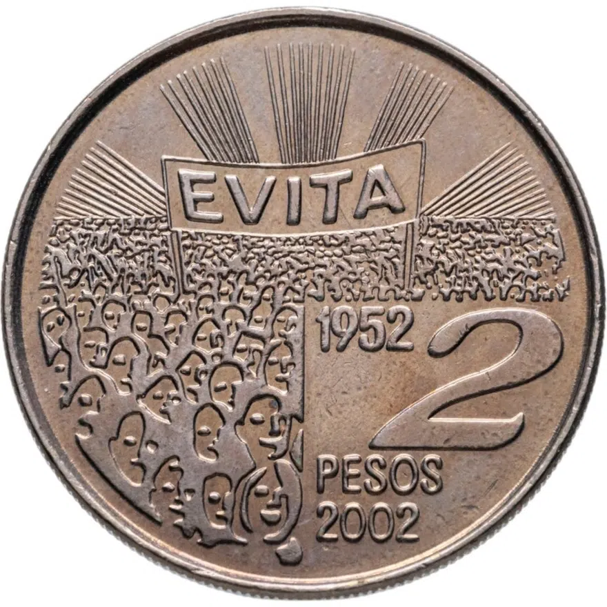 Аргентина 2 песо (pesos) 2002 "50 лет со дня смерти Марии Эвы Дуарте де Перон", реверс
