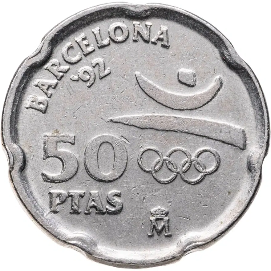 Испания 50 песет (pesetas) 1992 "XXV летние Олимпийские Игры, Барселона 1992 /Эмблема Олимпиады/", аверс