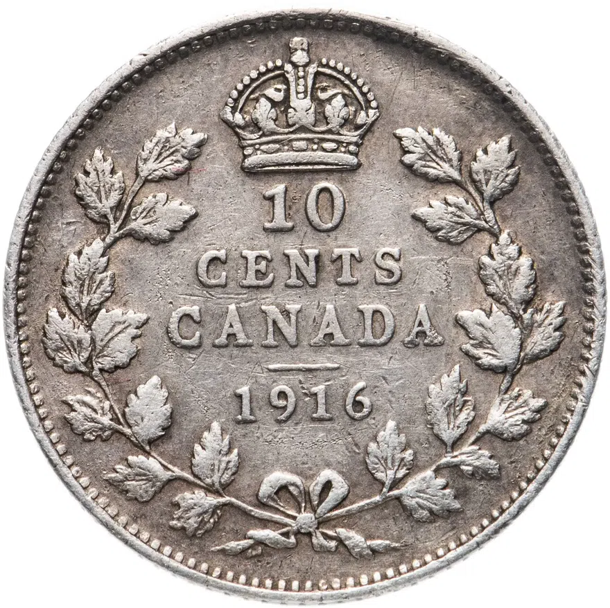 Канада 10 центов (cents) 1916, реверс