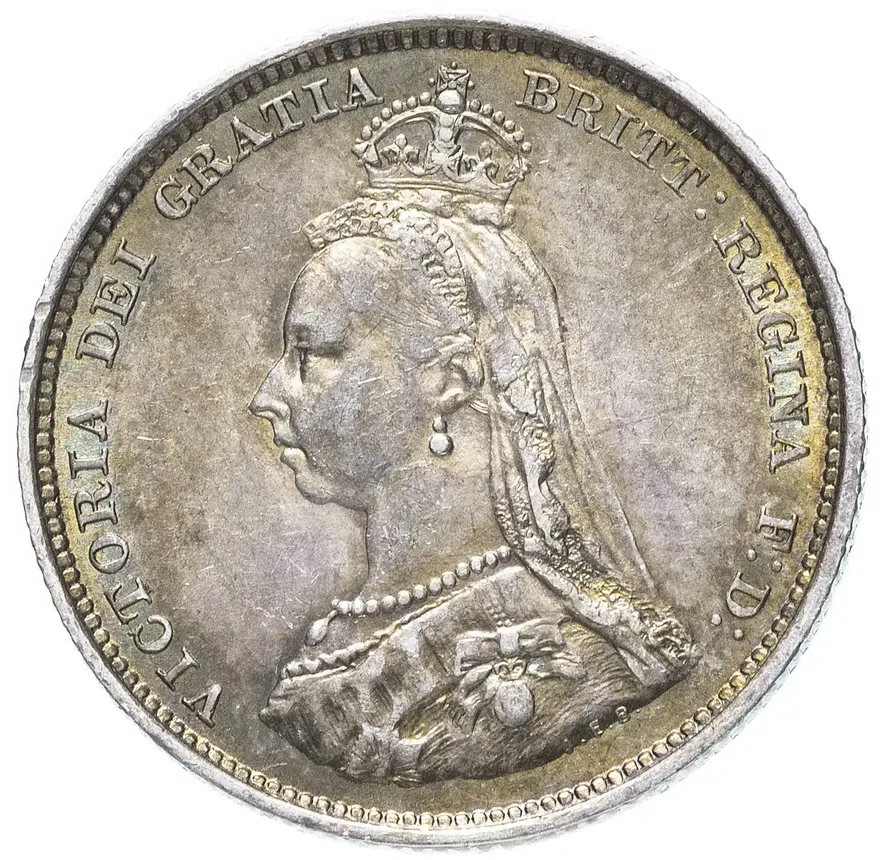Великобритания 6 пенсов (pence) 1887 Герб на реверсе, реверс