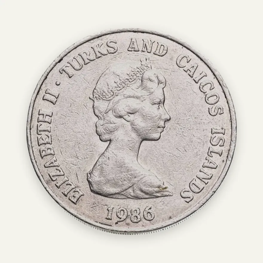 Тёркс и Кайкос 1 крона (crown) 1986, реверс