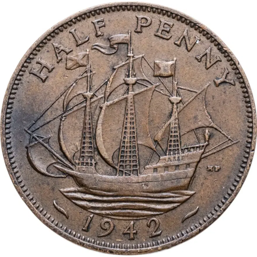 Великобритания 1/2 пенни (penny) 1942, аверс