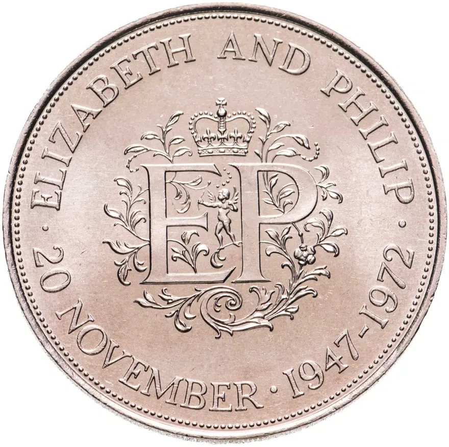 Великобритания 25 пенсов (pence) 1972  Королевская серебряная свадьба, реверс