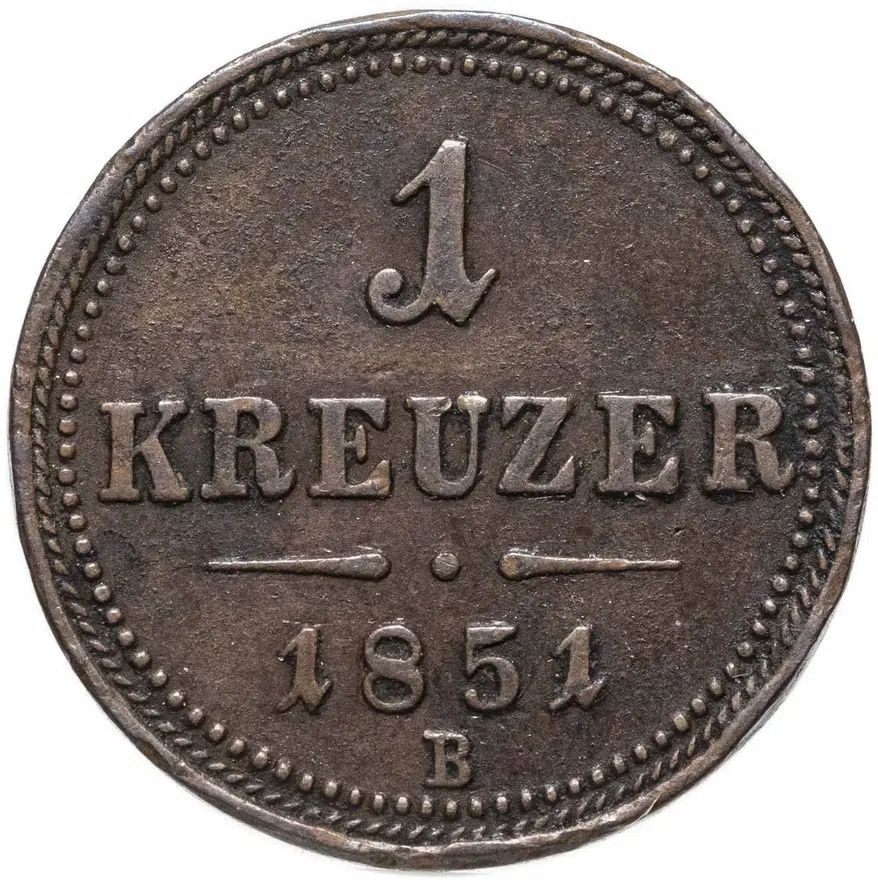 Австрия 1 крейцер (kreuzer) 1851 B