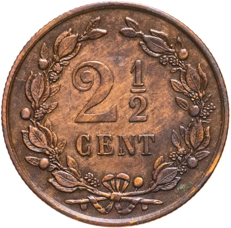 Нидерланды 2 1/2 цента (cent) 1877, аверс