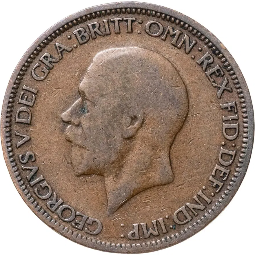 Великобритания 1/2 пенни (penny) 1933, аверс