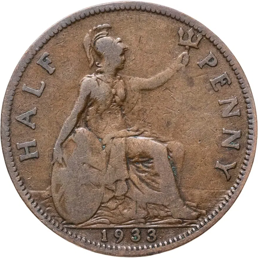 Великобритания 1/2 пенни (penny) 1933, реверс