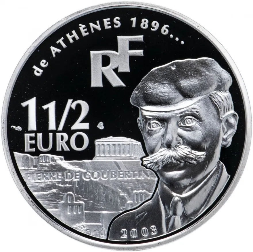 Франция 1,5 евро (euro) 2003 "Олимпиада в Афинах. Пьер де Кубертен"