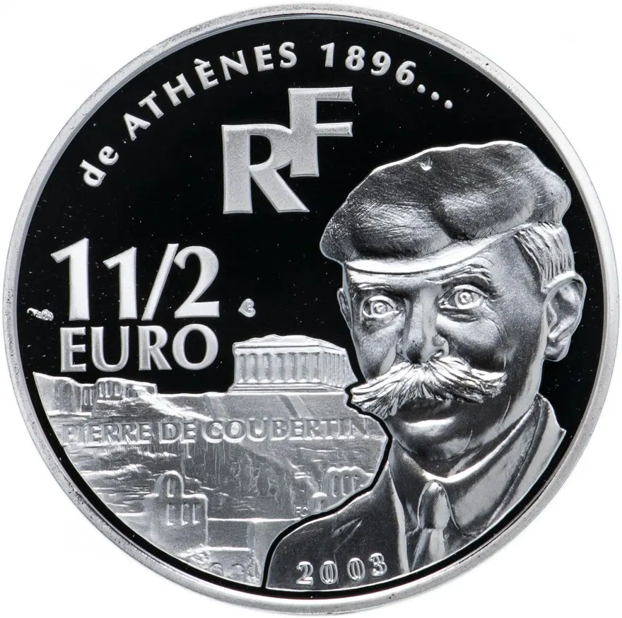 Франция 1,5 евро (euro) 2003 "Олимпиада в Афинах. Пьер де Кубертен", реверс