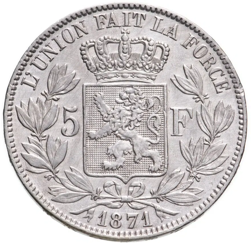 Бельгия 5 франков 1871, реверс