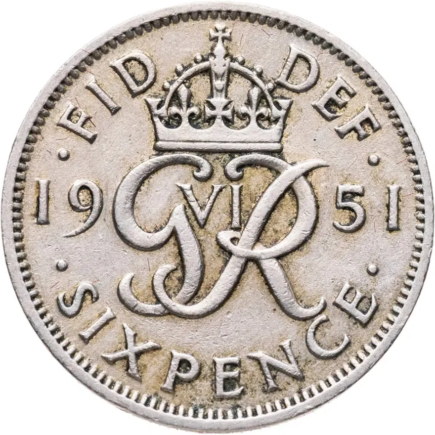 Великобритания 6 пенсов (pence) 1951, реверс