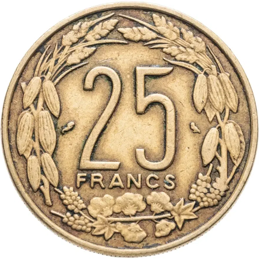 Экваториальная Африка и Камерун 25 франков (francs) 1972, реверс