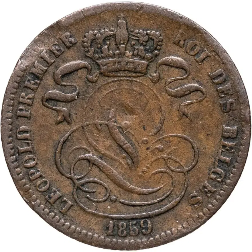 Бельгия 1 сантим (centime) 1859   С чертой под "CENT"