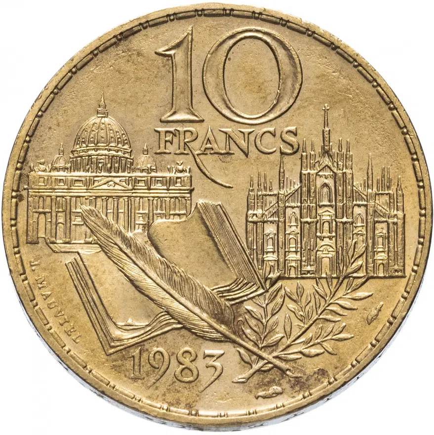 Франция 10 франков (francs) 1983 "200 лет со дня рождения Стендаля", аверс