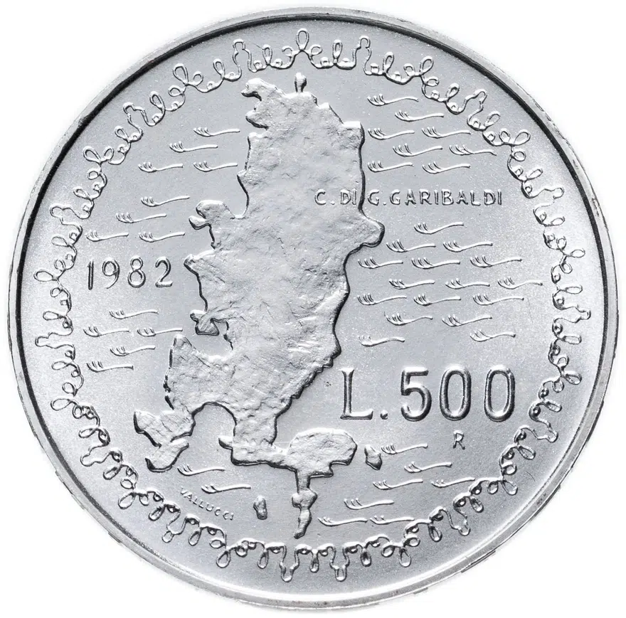 Италия 500 лир (lire) 1982  100 лет со дня смерти Джузеппе Гарибальди, реверс