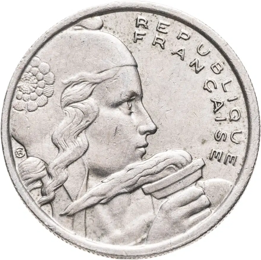 Франция 100 франков (francs) 1958 B  знак монетного двора: "B" - Бомон-ле-Роже