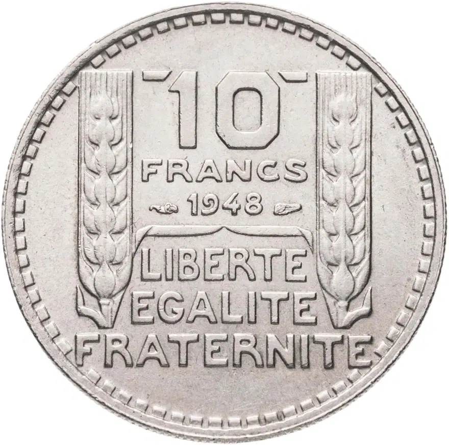 Франция 10 франков (francs) 1948   Без отметки монетного двора, реверс