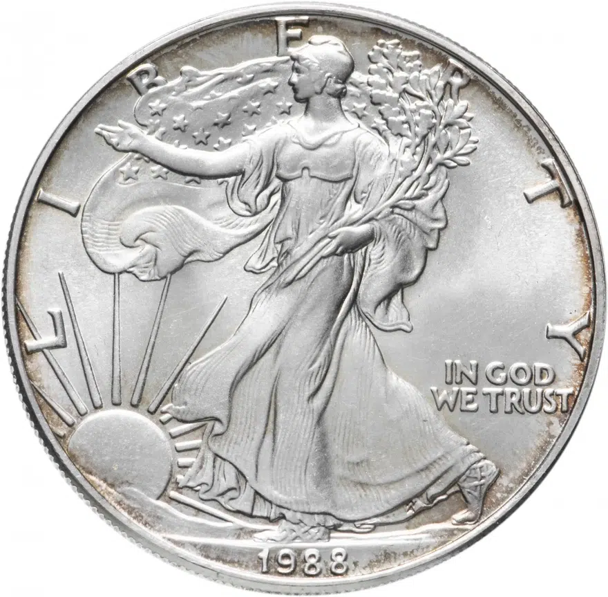 США 1 доллар (dollar) 1988  Американский серебряный орёл Без отметки монетного двора, аверс