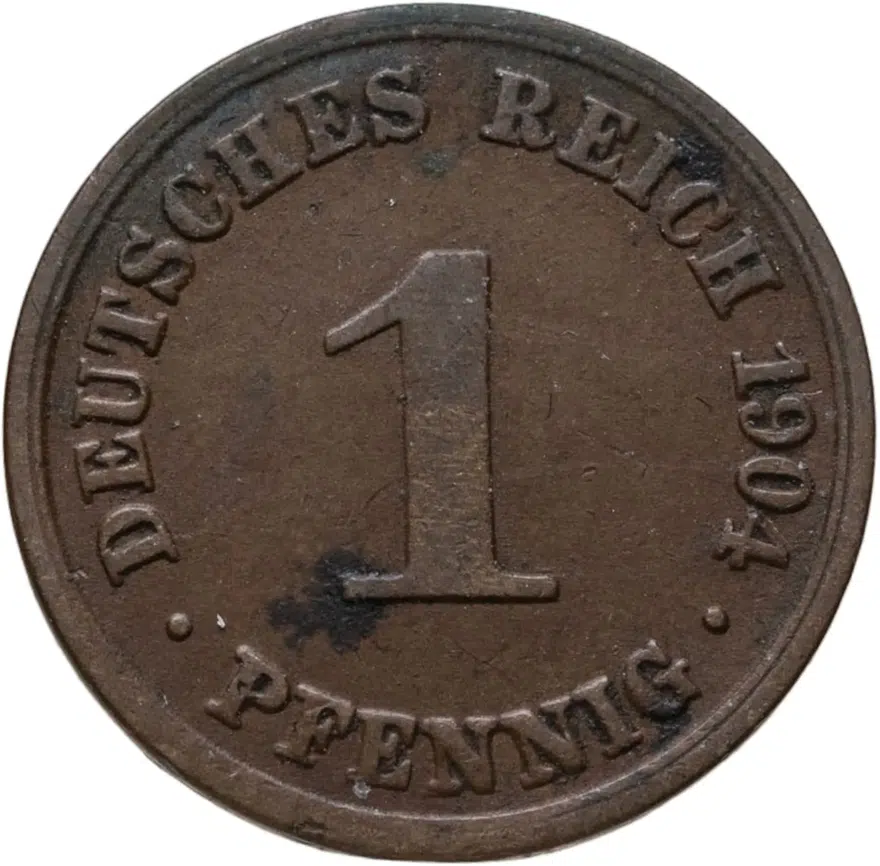 Германия 1 пфенниг (pfennig) 1904 A  знак монетного двора: "A" - Берлин
