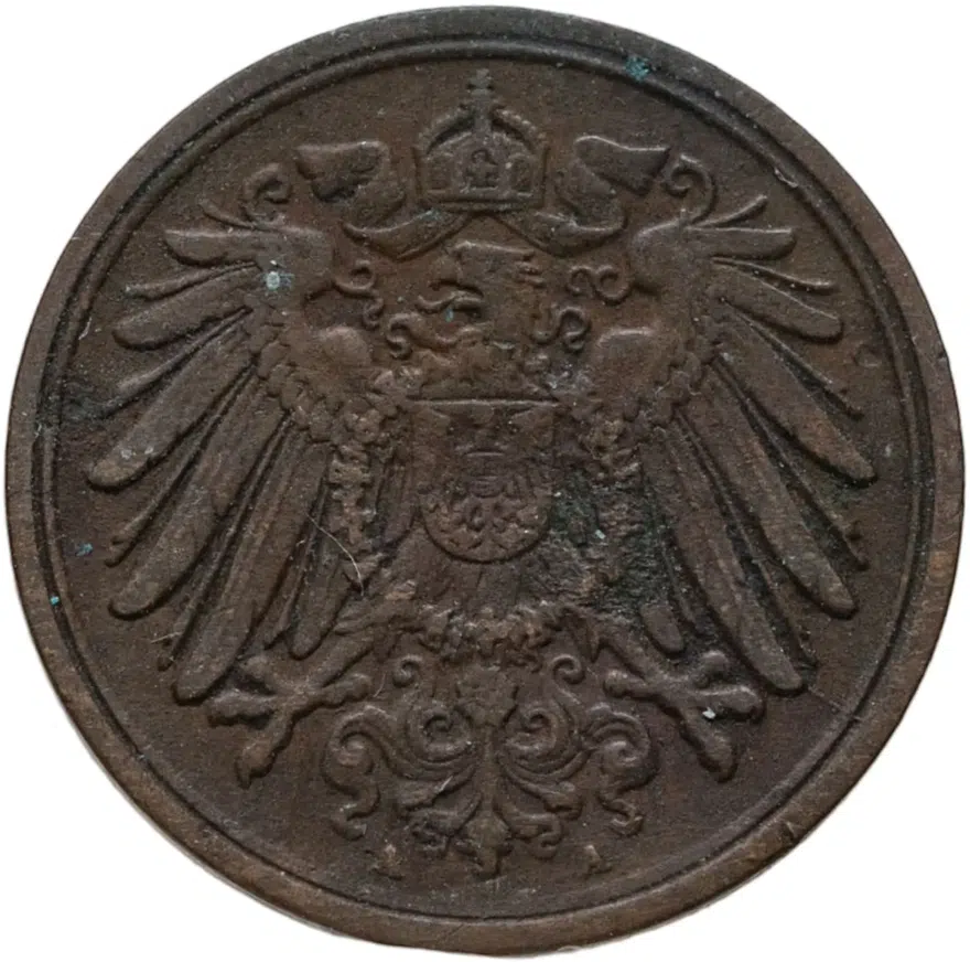 Германия 1 пфенниг (pfennig) 1904 A  знак монетного двора: "A" - Берлин, реверс