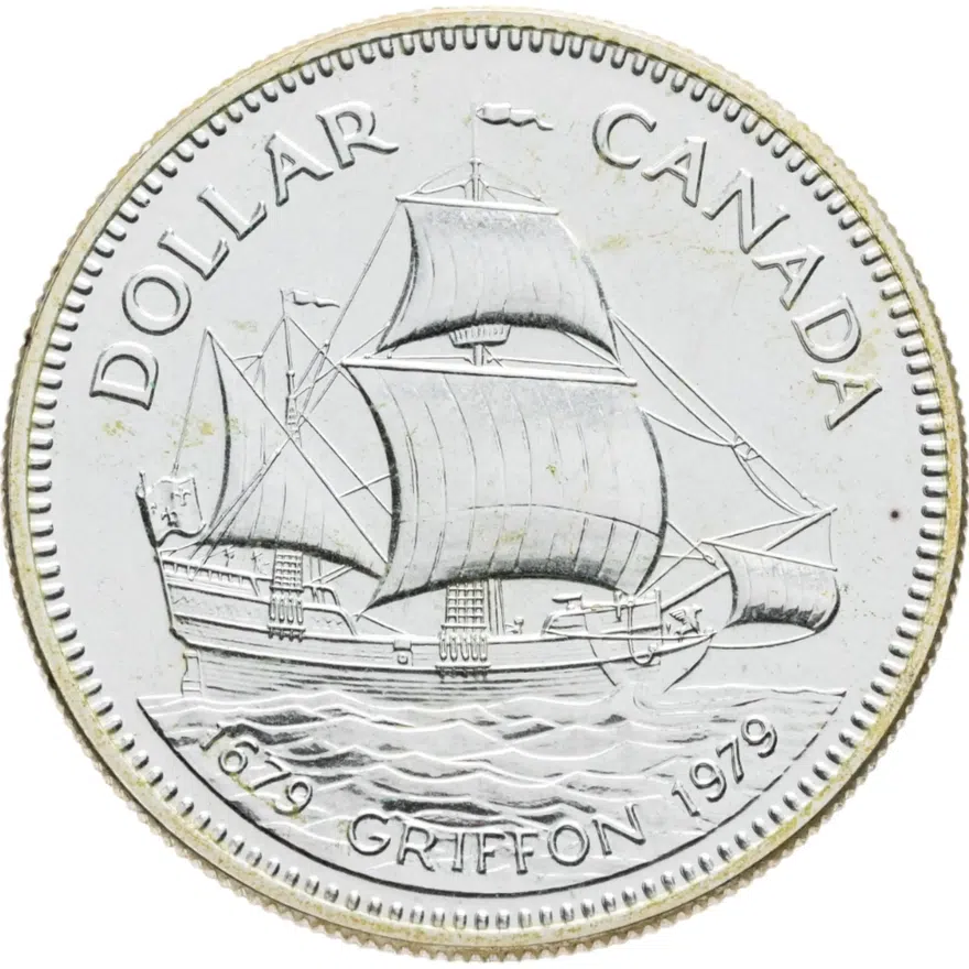 Канада 1 доллар (dollar) 1979  300 лет кораблю "Грифон", аверс
