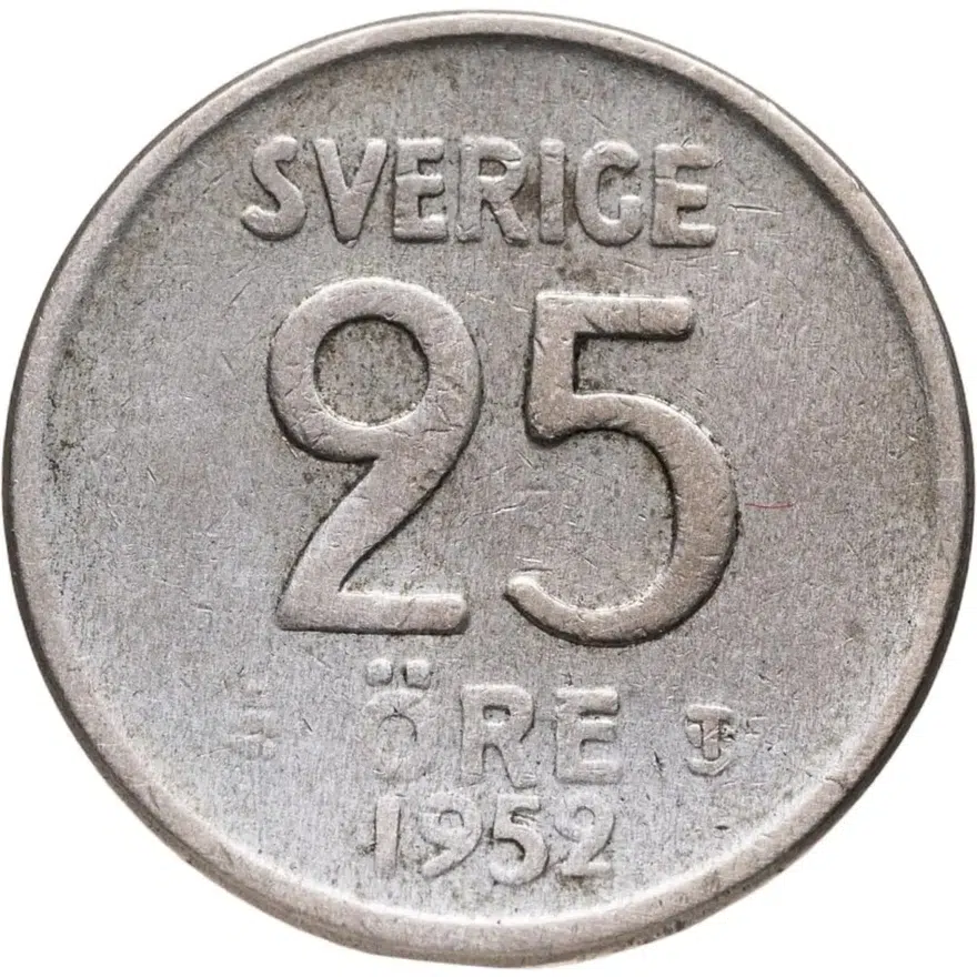 Швеция 25 эре (ore) 1952, аверс