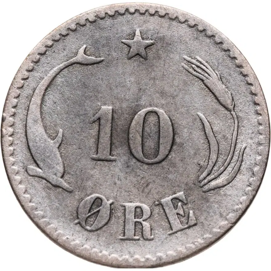 Дания 10 эре (ore) 1874, реверс