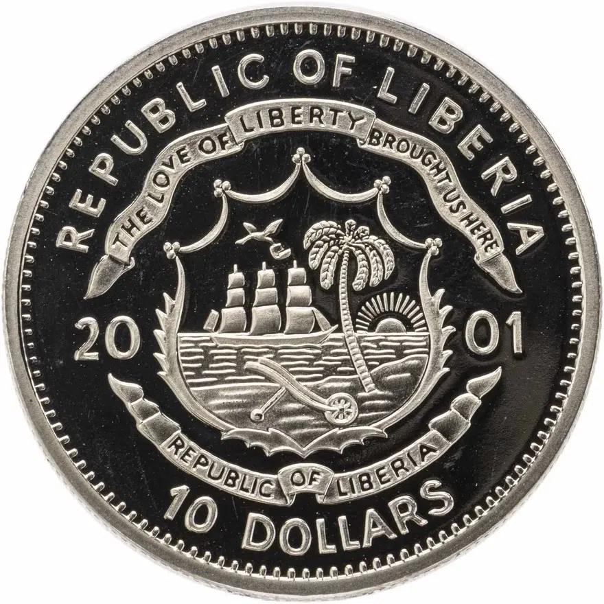 Либерия 10 долларов (dollars) 2001  Мгновения свободы - Французская революция, реверс