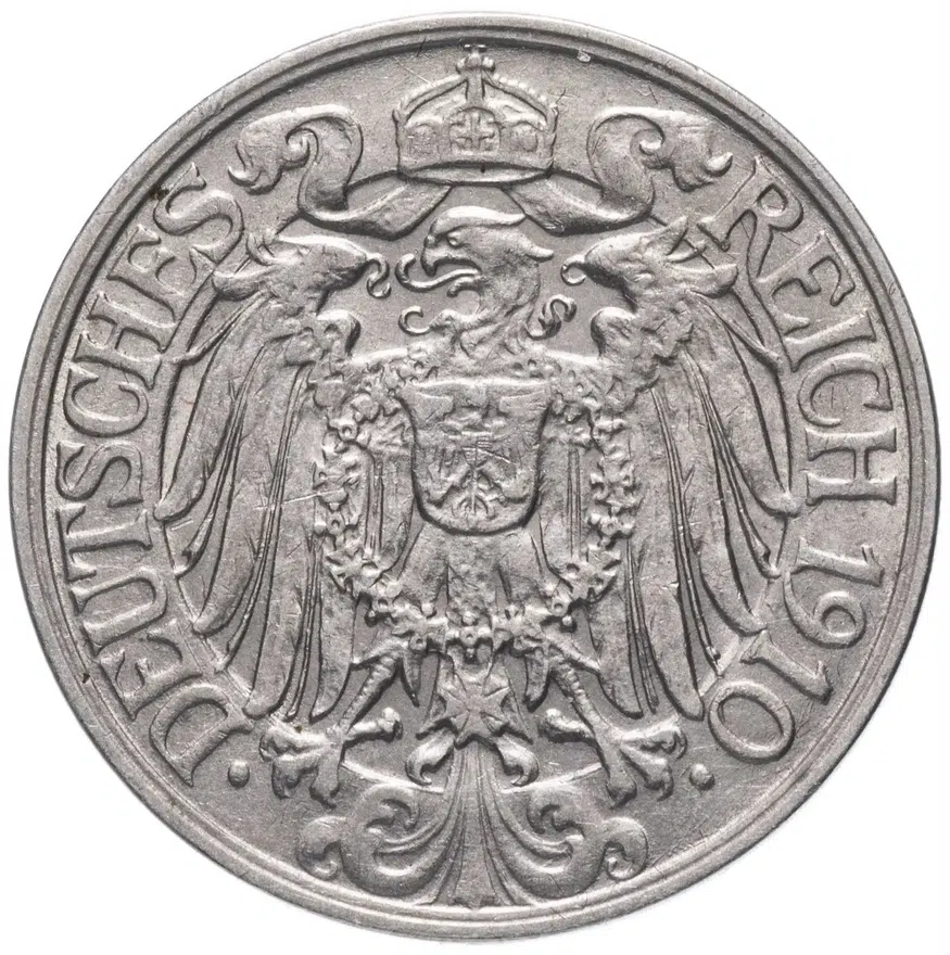 Германия 25 пфеннигов (pfennig) 1910 F, реверс