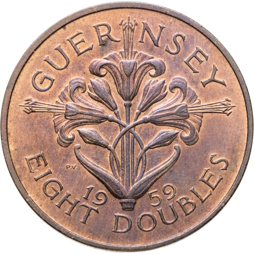 Гернси 8 дублей (doubles) 1959, реверс