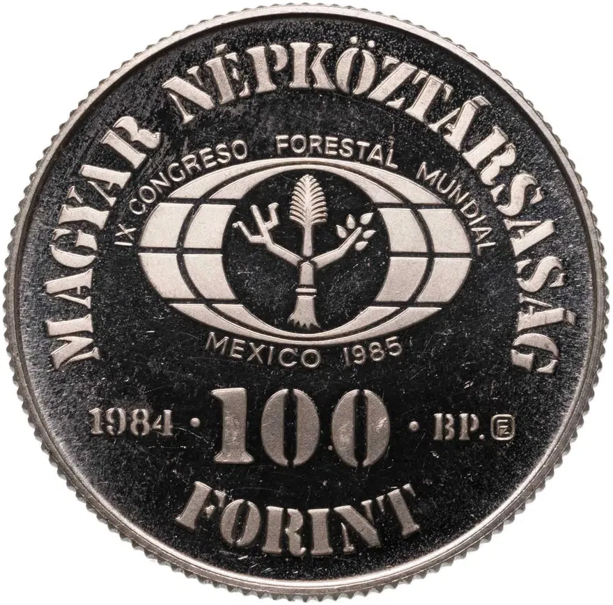 Венгрия 100 форинтов (forint) 1984 "IX Конгресс развития лесного хозяйства Мексика 1985", реверс