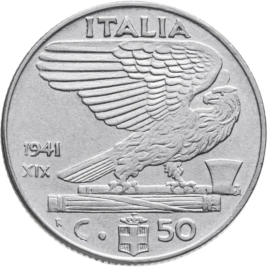 Италия 50 чентезимо (centesimi) 1941, реверс