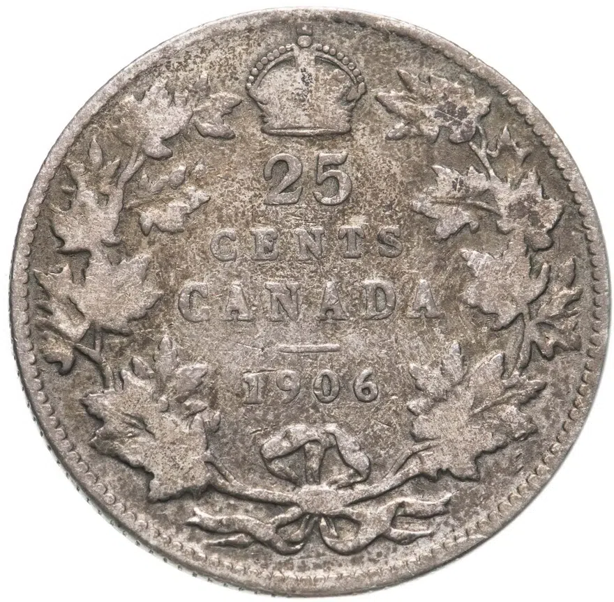 Канада 25 центов (квотер, cents) 1906, реверс