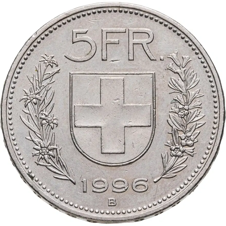 Швейцария 5 франков (francs) 1996, аверс