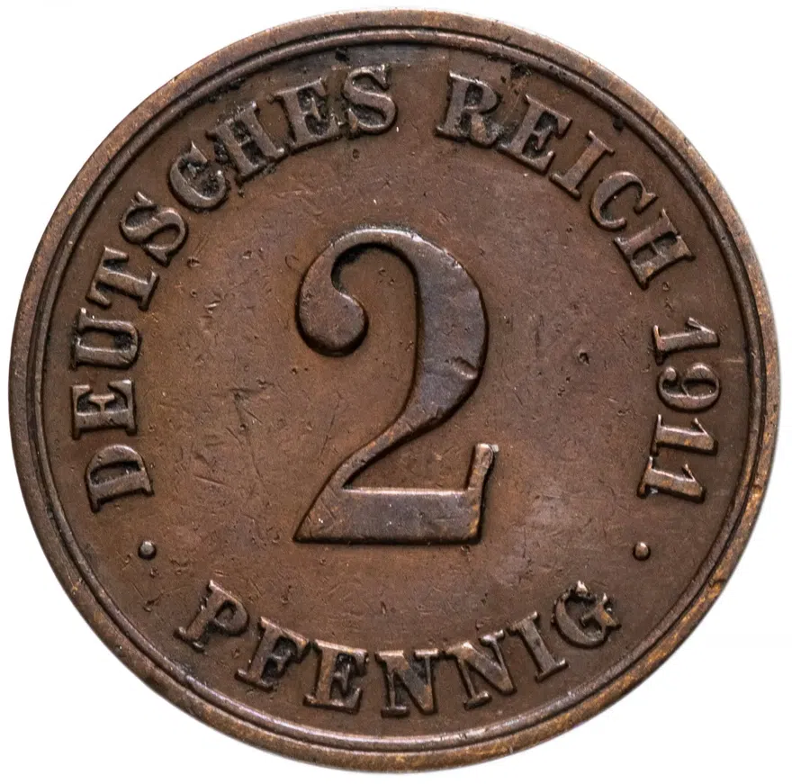 Германия (Империя) 2 пфеннига (pfennig) 1911 E
