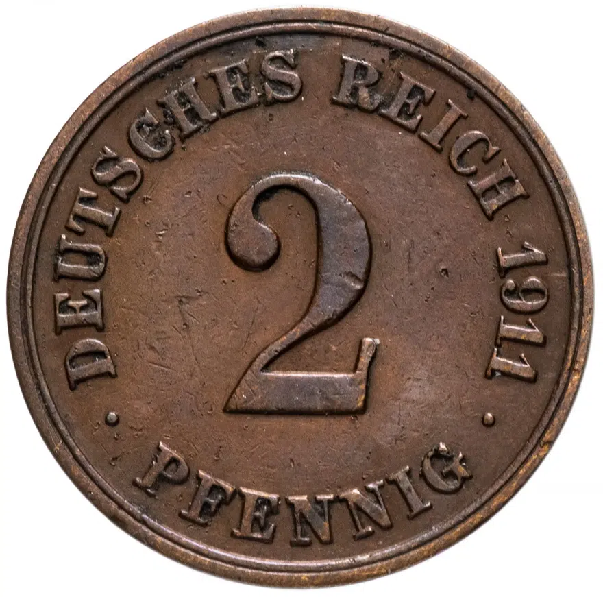 Германия (Империя) 2 пфеннига (pfennig) 1911 E, реверс
