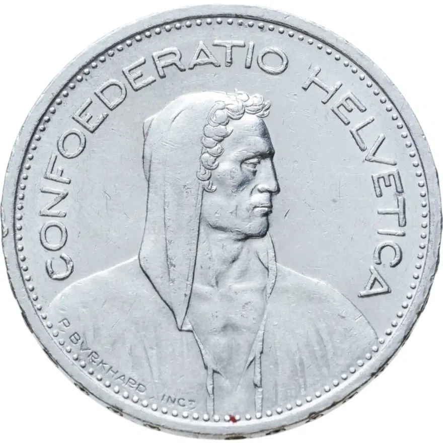 Швейцария 5 франков (francs) 1951, аверс