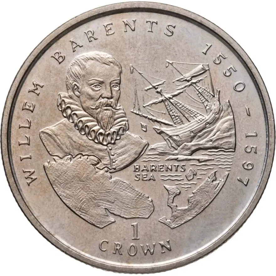 Остров Мэн 1 крона (crown) 2000  Мореплаватели - Виллем Баренц, аверс