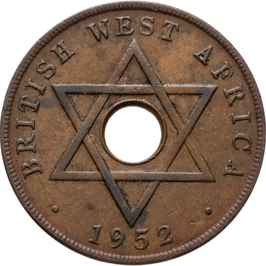 Британская Западная Африка 1 пенни (penny) 1952 знак монетного двора: "KN" - Кингз Нортон Металл, Бирмингем