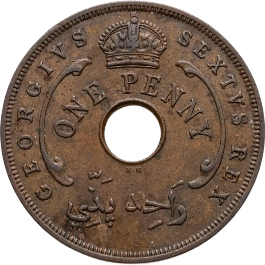 Британская Западная Африка 1 пенни (penny) 1952 знак монетного двора: "KN" - Кингз Нортон Металл, Бирмингем, реверс