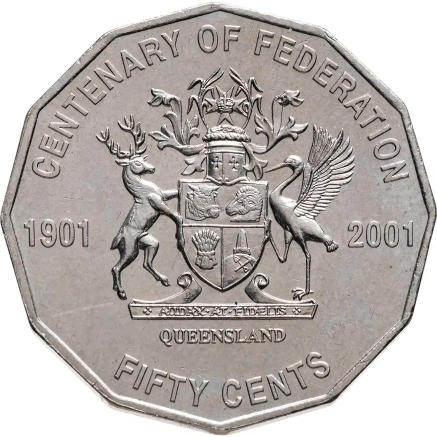 Австралия 50 центов (cents) 2001  Столетие Федерации - Квинсленд, аверс