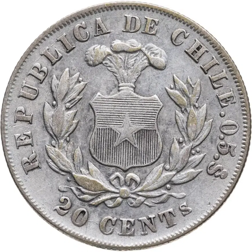 Чили 20 сентаво (centavos) 1880