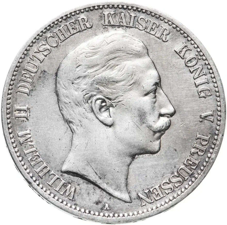 Германия (Империя) 5 марок (mark) 1908, аверс