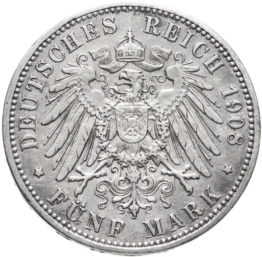 Германия (Империя) 5 марок (mark) 1908, реверс