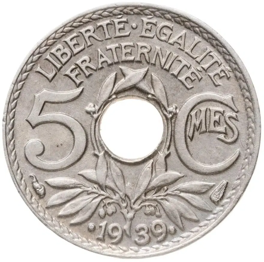 Франция 5 сантимов (centimes) 1939, аверс