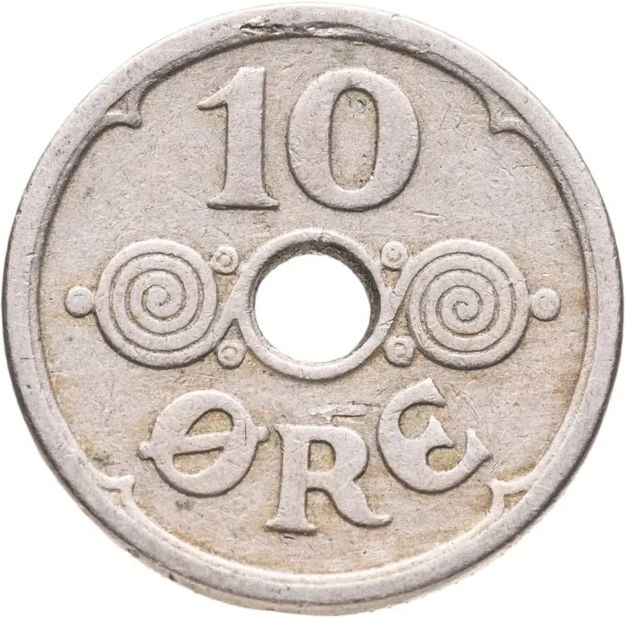 Дания 10 эре (ore) 1925, реверс